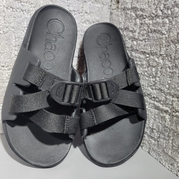 Chaco Chillos Unisex Kids Size K2 Fret Black Adjustable Strap Slide Sandals - Picture 1 of 12